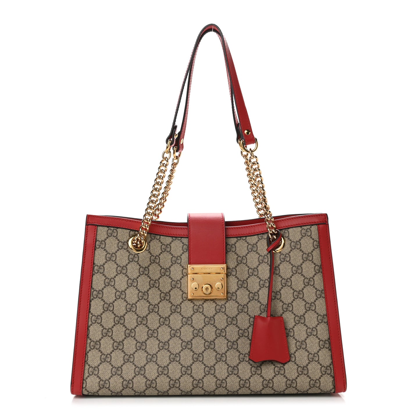 GG Supreme Monogram Medium Padlock Tote Red
