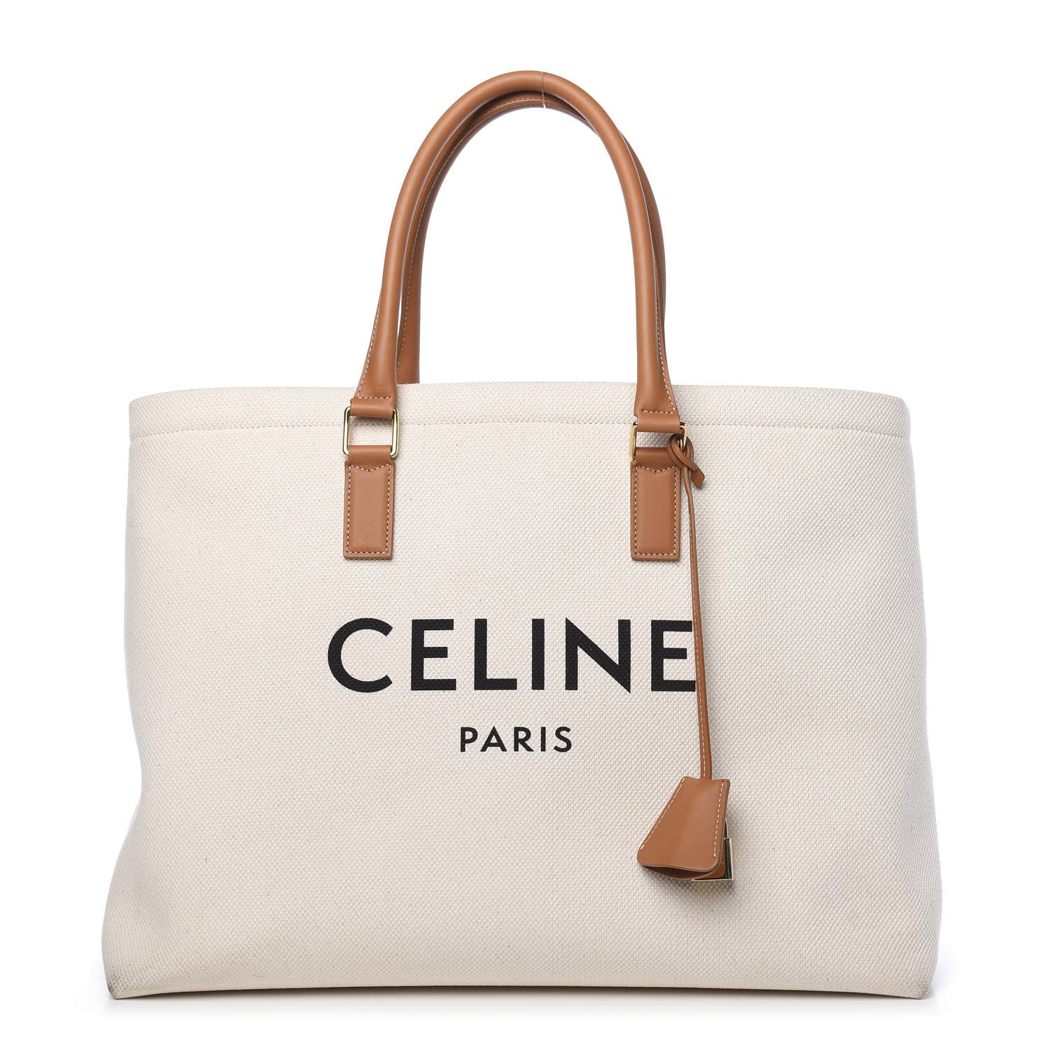 Celine Canvas Calfskin Horizontal Cabas Natural Tan 1 of 14
