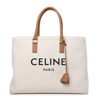 Celine Canvas Calfskin Horizontal Cabas Natural Tan 1 of 14