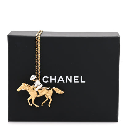 Chanel Metal Enamel Lunar New Year Horse CC Necklace Gold 5 of 5