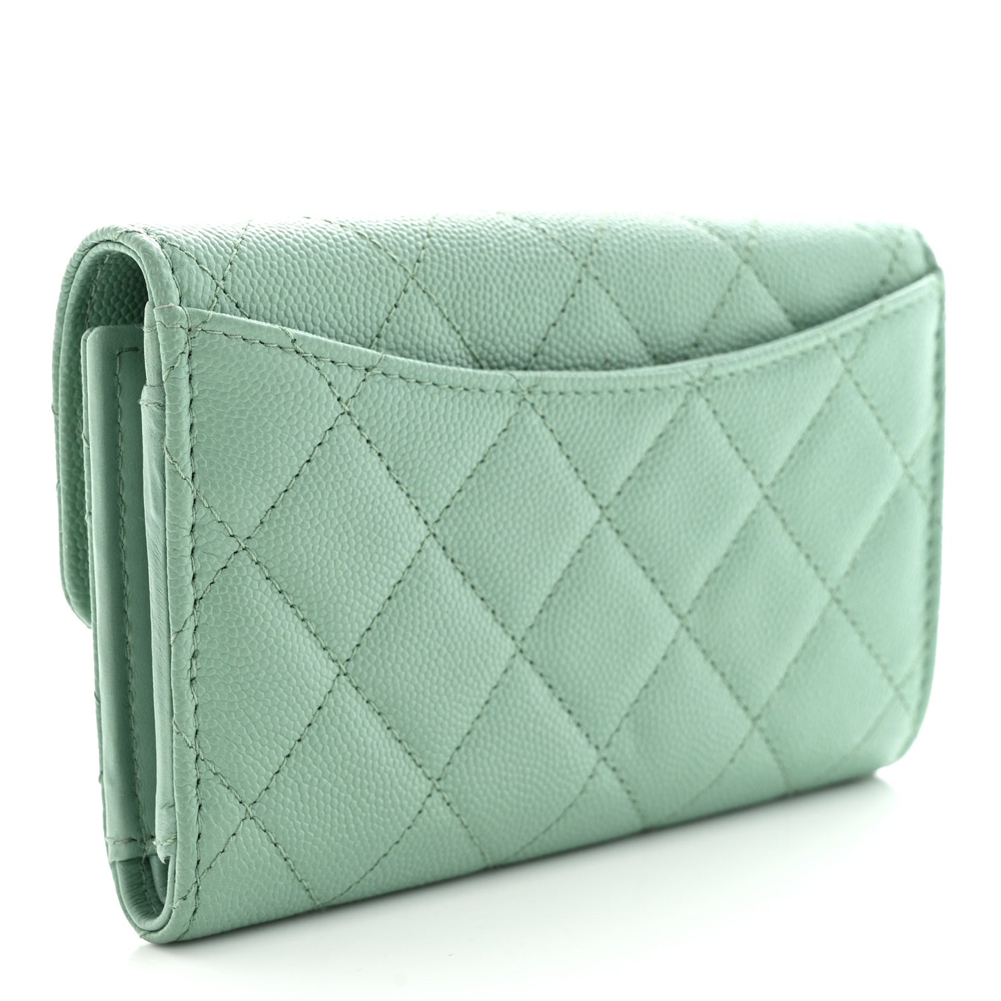 Caviar Quilted Medium Flap Wallet Light Green
