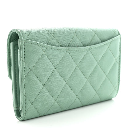 Chanel Caviar Quilted Medium Flap Wallet Light Green 3 of 10