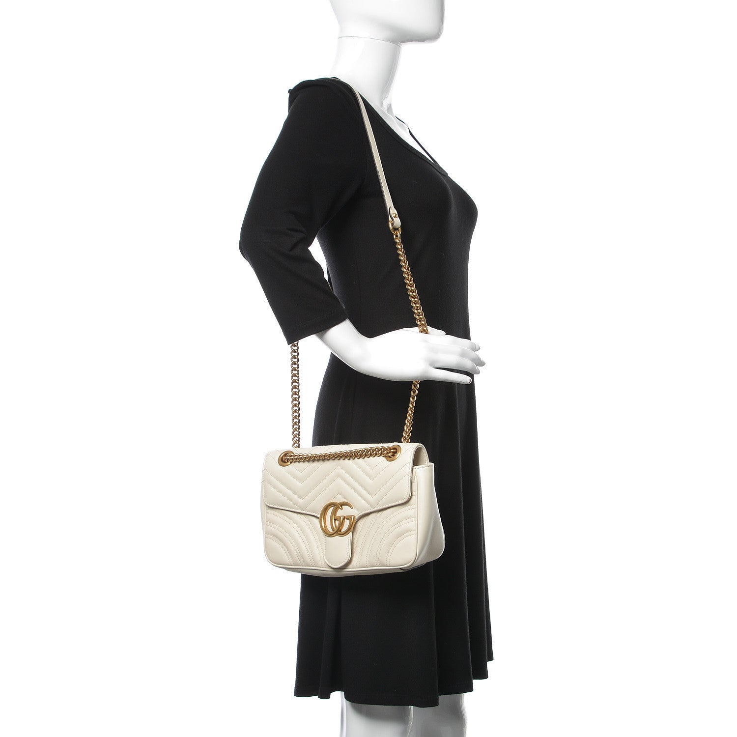 Gucci Calfskin Matelasse Small GG Marmont Shoulder Bag White 2 of 10