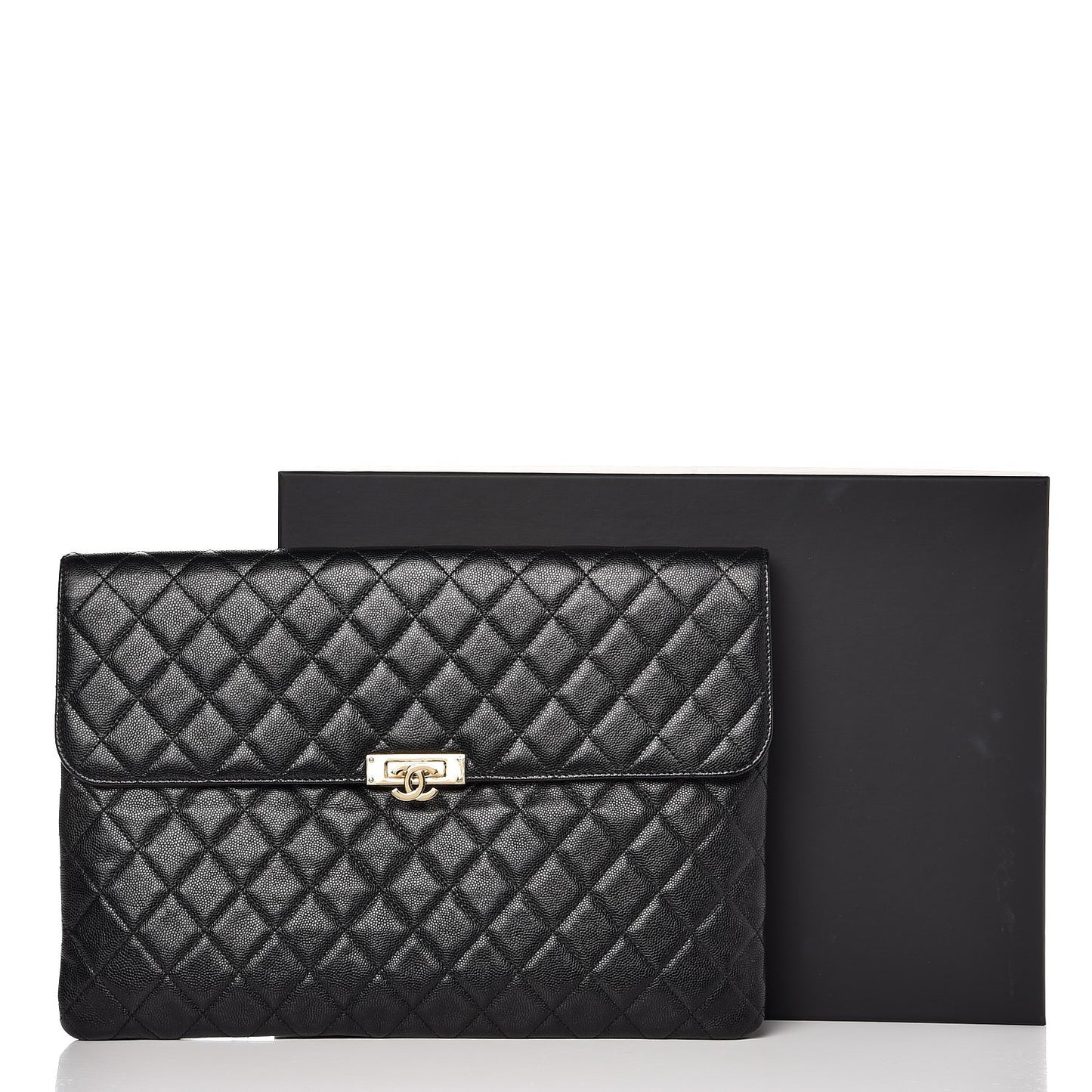 Caviar Quilted Large Golden Class Pouch Black