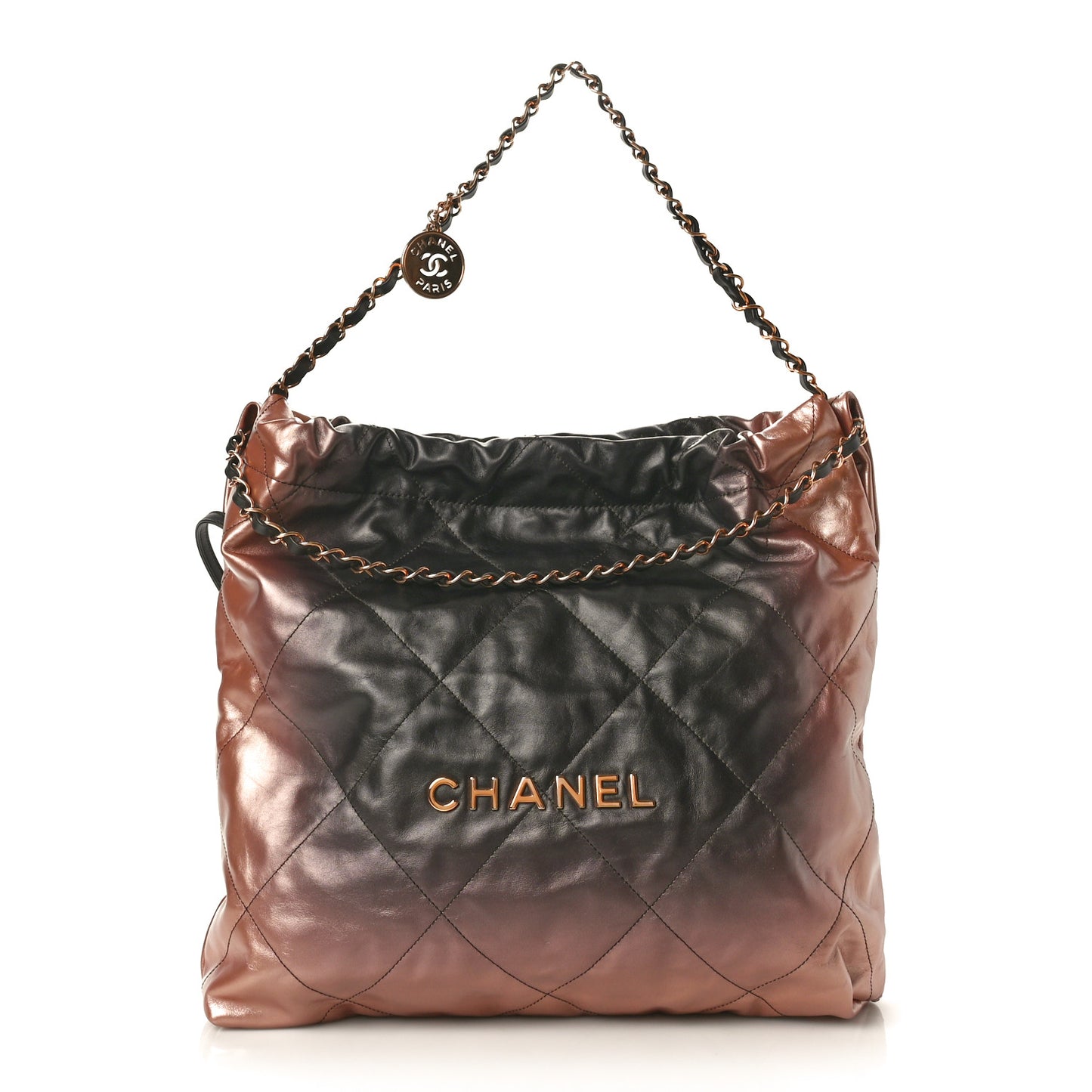Metallic Shaded Calfskin Quilted Chanel 22 Bronze Black