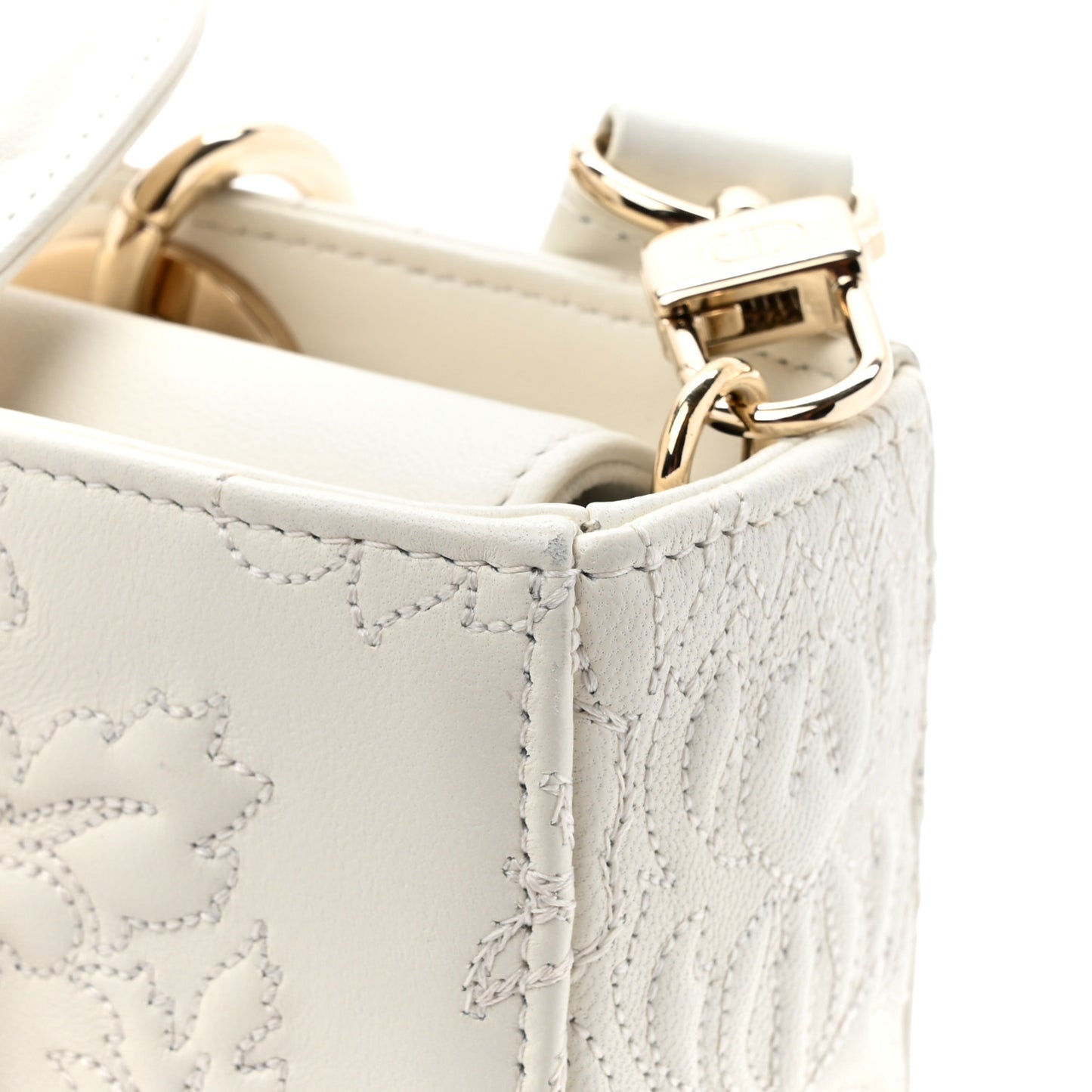 Calfskin Ornamental Embroidered Lady D-Joy White