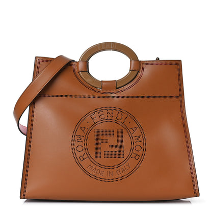 Fendi Vitello Liberty Plexiglass Stamp Patch Perforated Medium Runaway Shopper Tote Nocciola 1 of 8