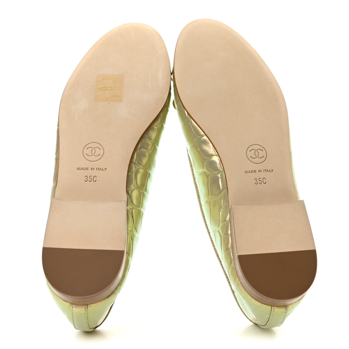 Chanel Iridescent Calfskin Crocodile Embossed Ballerina Flats 35 Yellow 6 of 10