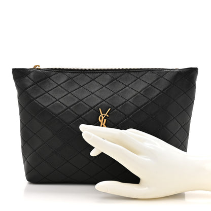 Saint Laurent Lambskin Quilted Gaby Cosmetic Pouch Black 2 of 11