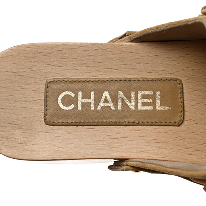 Chanel Suede Calfskin Camellia Mules 38 Beige 7 of 9