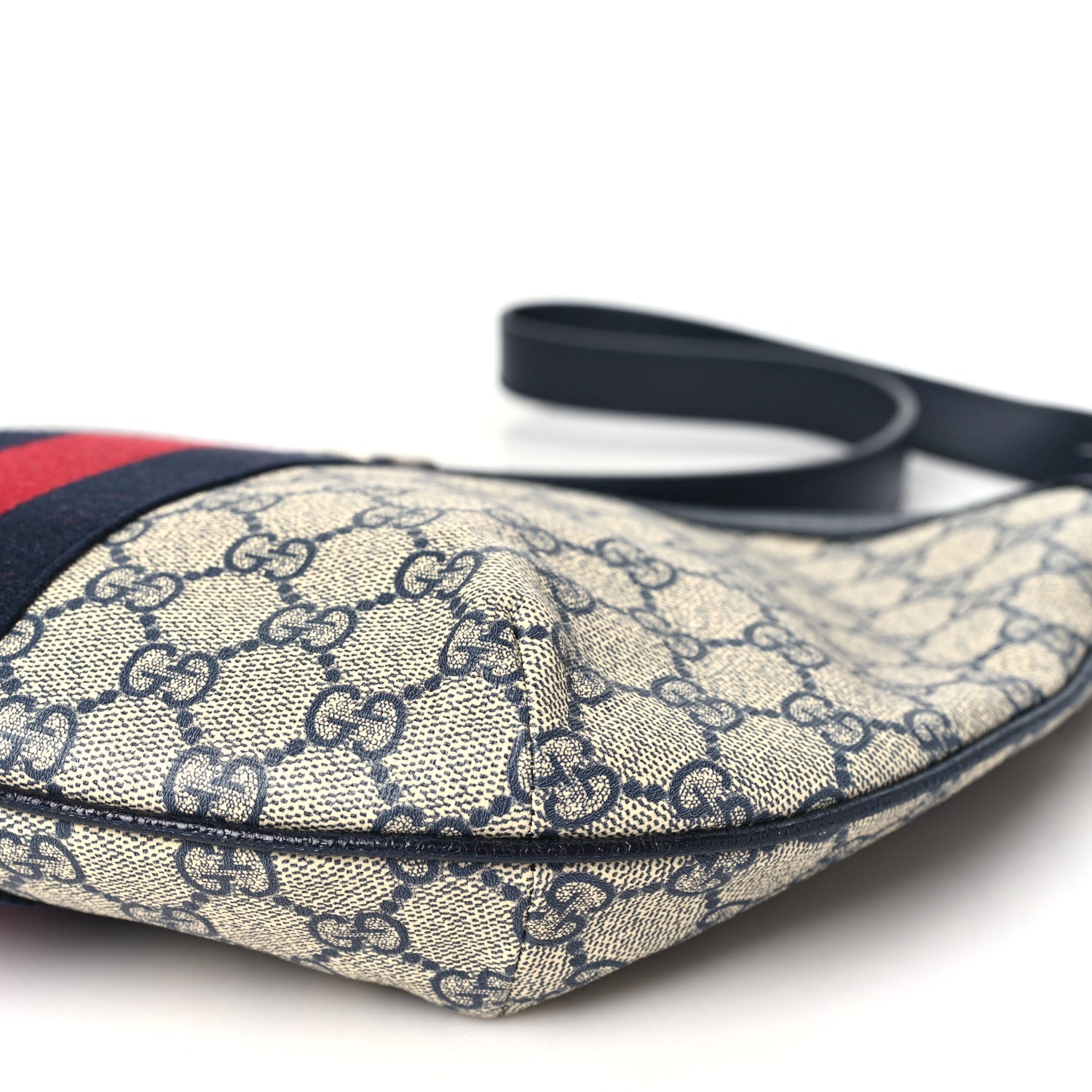 Gucci GG Supreme Monogram Textured Dollar Calfskin Web Small Ophidia Half Moon Hobo Beige Blue 10 of 10