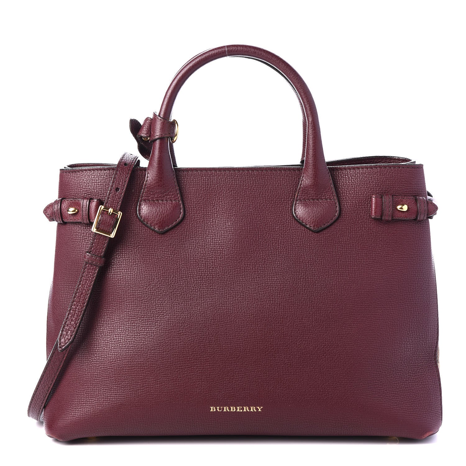 Burberry Grainy Calfskin House Check Medium Banner Tote Elderberry 1 of 11