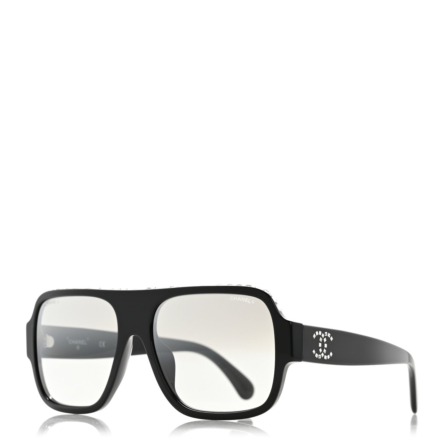 Chanel Acetate Crystal CC Shield Sunglasses 71431A Black Grey 1 of 8