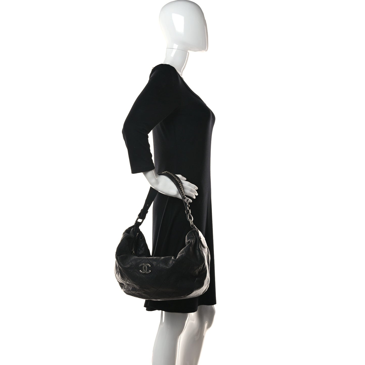 Caviar Stitched Large Outdoor Hobo Black