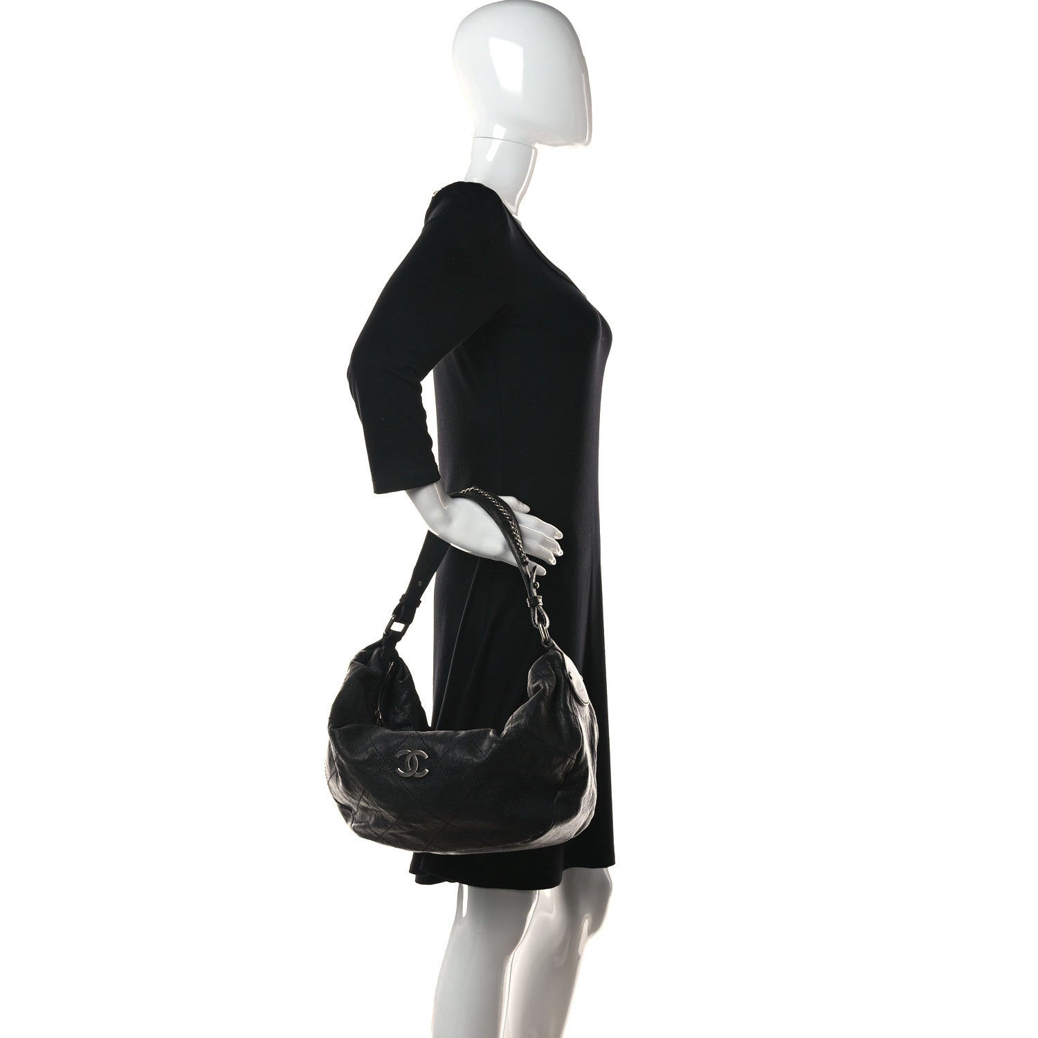 Chanel Caviar Stitched Large Outdoor Hobo Black 2 of 10