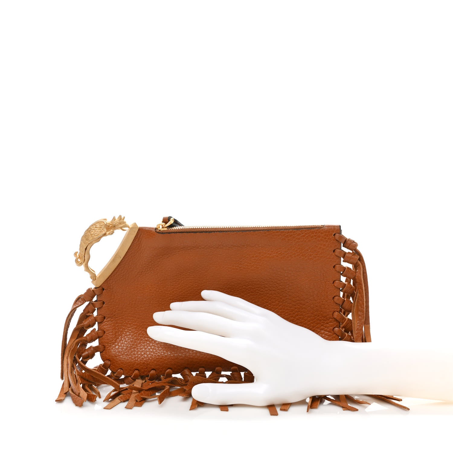 Valentino Garavani Grained Calfskin C-Rockee Sagittarius Fringe Clutch Brown 2 of 6