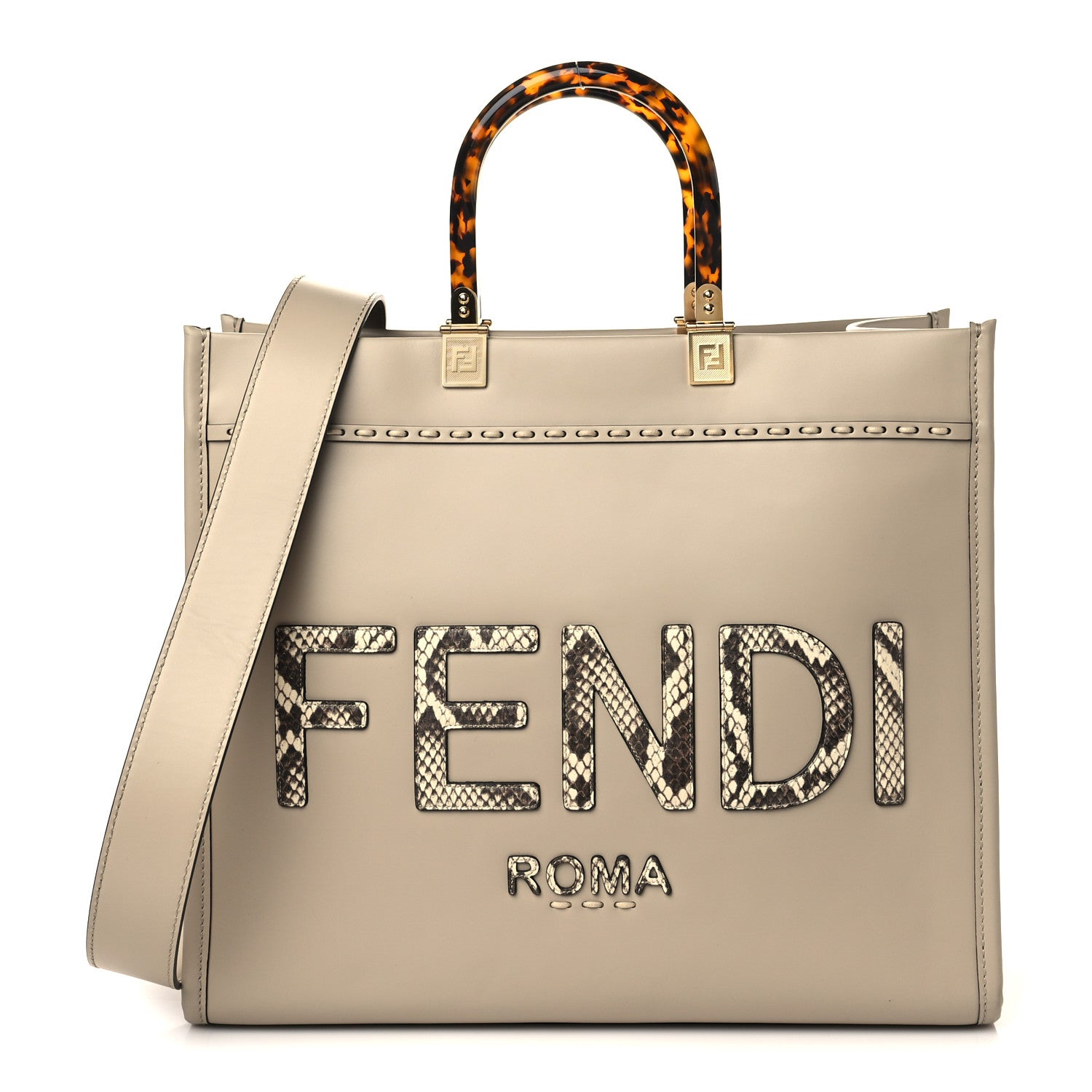 Fendi Vitello King Plexiglass Elaphe Python Print Logo Medium Fendi Sunshine Shopper Tote Nuvola Daisy Roccia 1 of 5