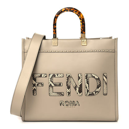 Fendi Vitello King Plexiglass Elaphe Python Print Logo Medium Fendi Sunshine Shopper Tote Nuvola Daisy Roccia 1 of 5