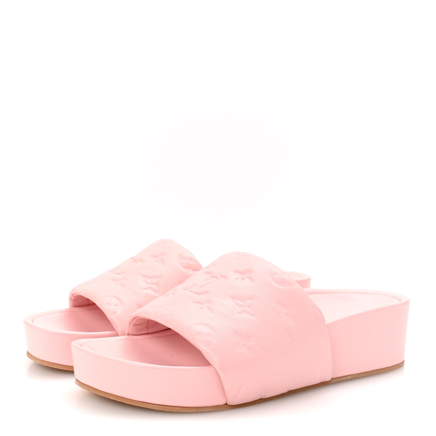 Lambskin Embossed Monogram Jumbo Flatform Mule Sandals 41 Rose Clair