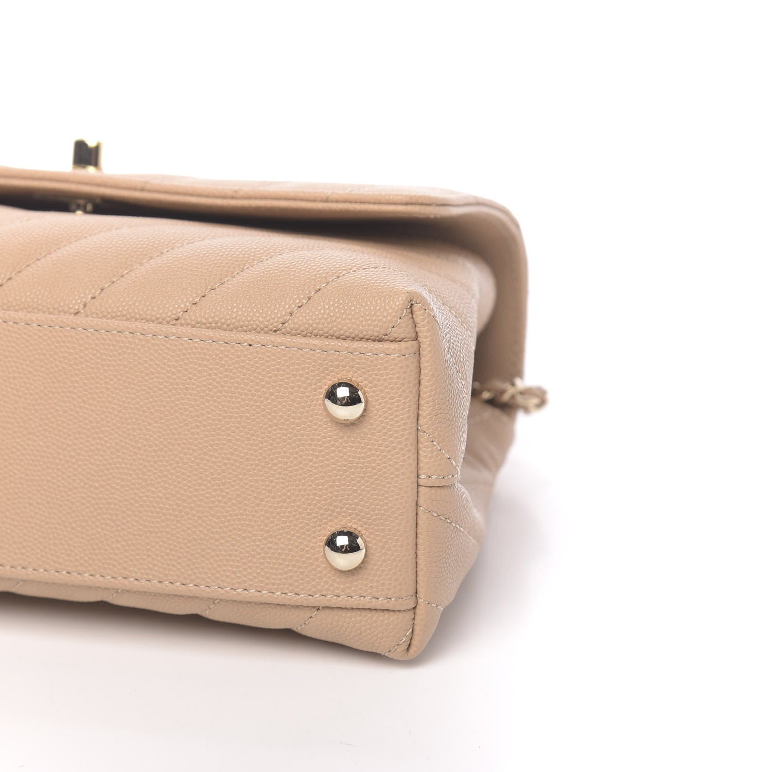 Chanel Caviar Chevron Quilted Mini Coco Handle Flap Beige 9 of 10