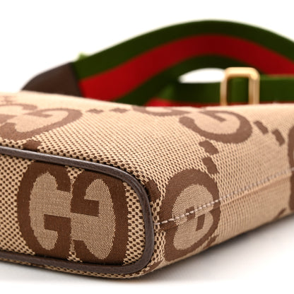 Gucci Monogram Jumbo GG Textured Dollar Calfskin Web Wristlet Messenger Bag  Camel Ebony New Acero 10 of 10