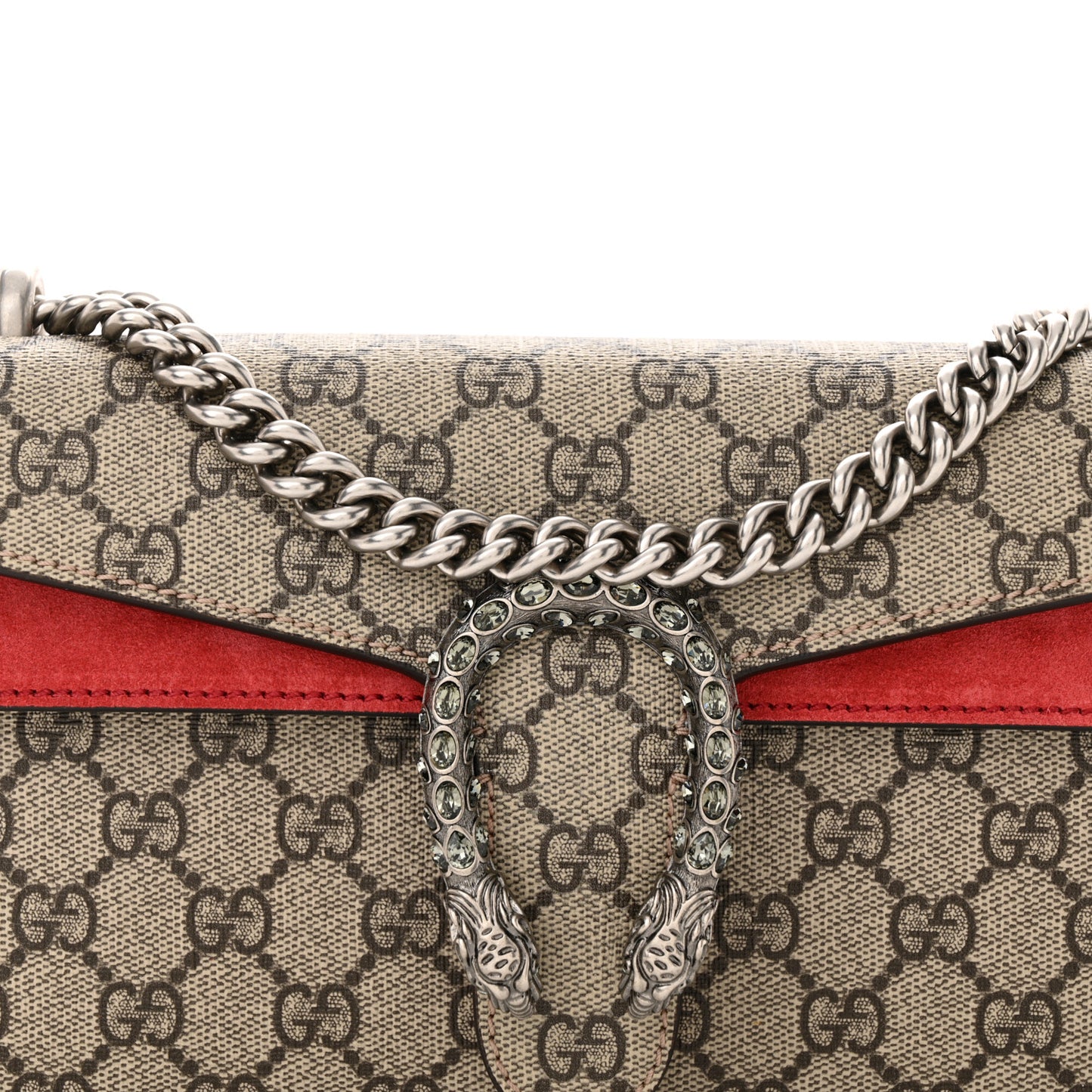 GG Supreme Monogram Suede Crystal Small Dionysus Shoulder Bag Vulcanic Red