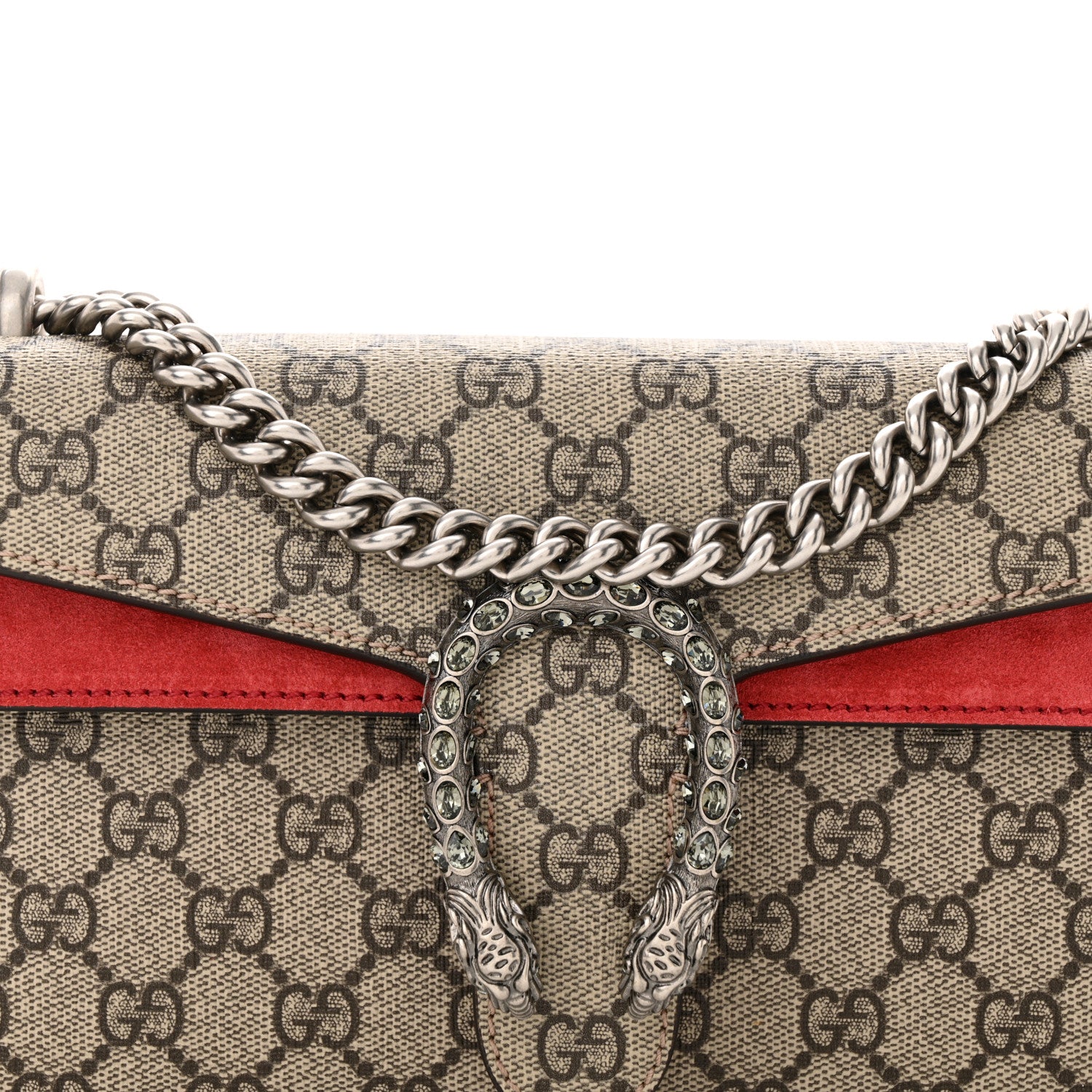 Gucci GG Supreme Monogram Suede Crystal Small Dionysus Shoulder Bag Vulcanic Red 8 of 11