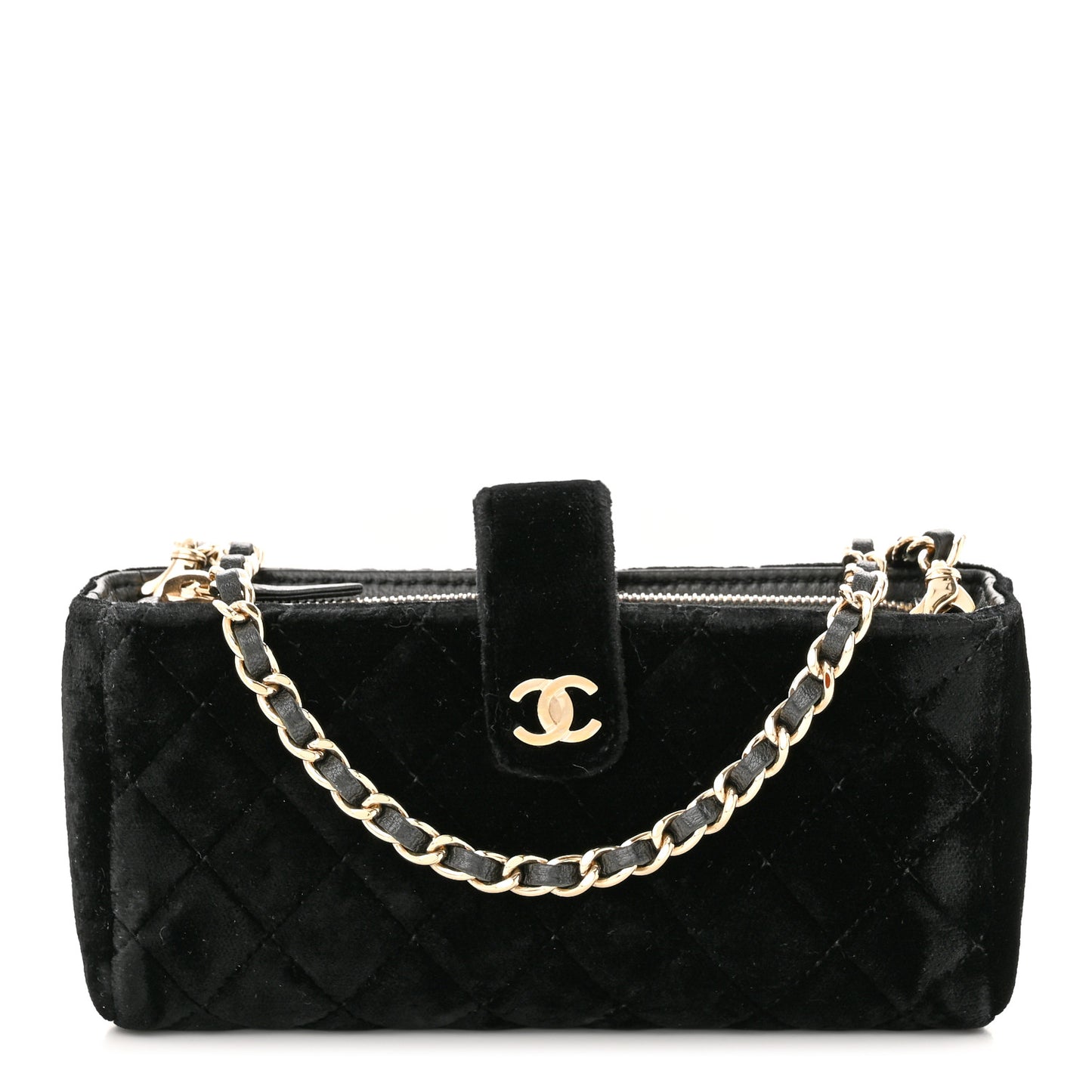 Velvet Quilted Small Clutch With Chain Black