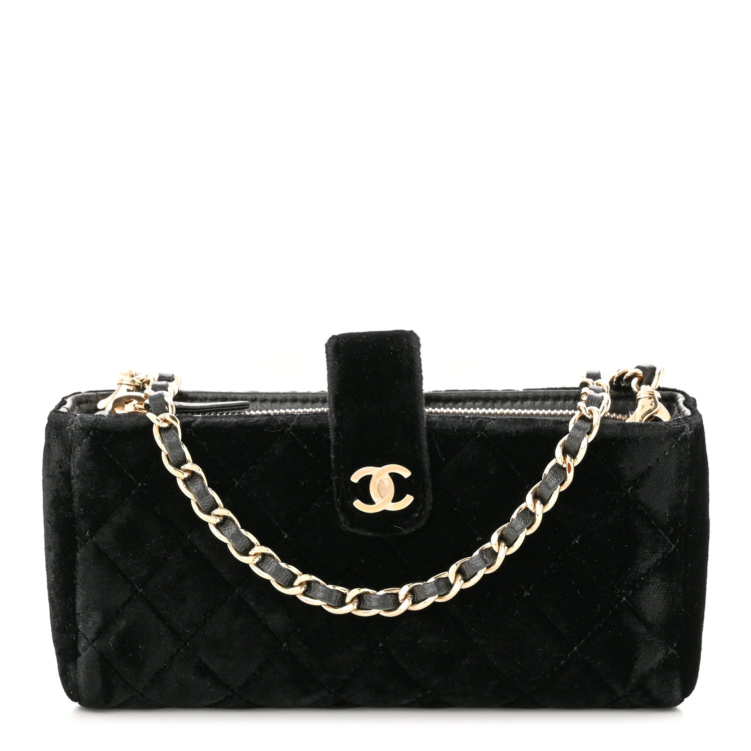 Chanel Velvet Quilted Small Clutch With Chain Black 1 of 12