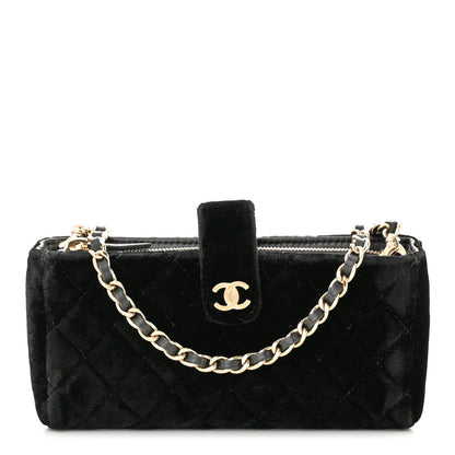 Chanel Velvet Quilted Small Clutch With Chain Black 1 of 12