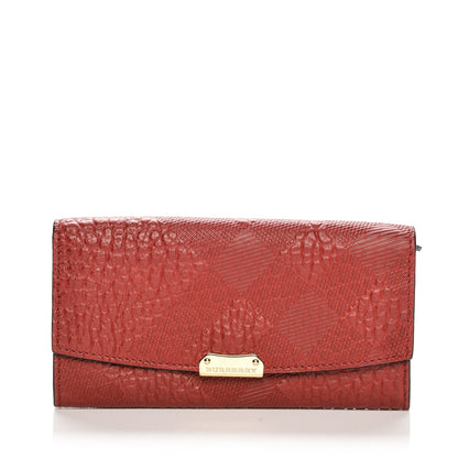 Burberry Signature Grain Calfskin Check Embossed Continental Wallet Red 1 of 7