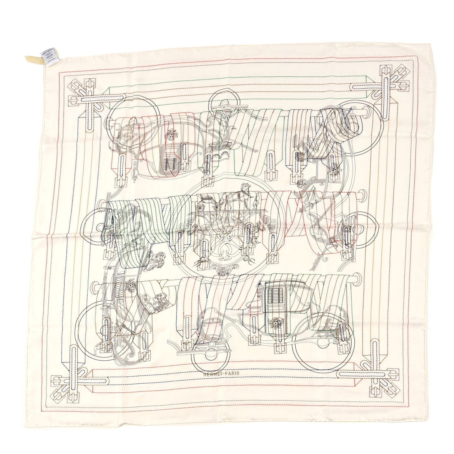 Silk Embroidered Ex Libris Sangles Scarf 90 White Black