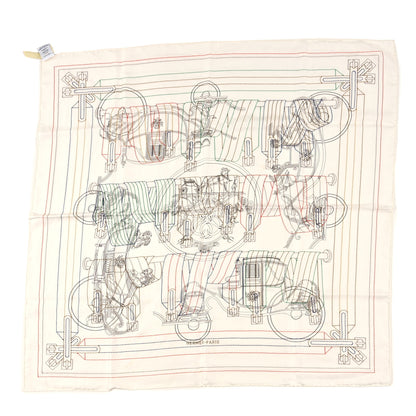 Hermes Silk Embroidered Ex Libris Sangles Scarf 90 White Black 1 of 3