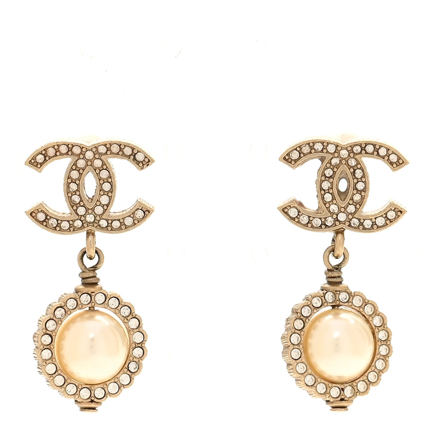 Crystal Pearl CC Lace Camellia Earrings Gold