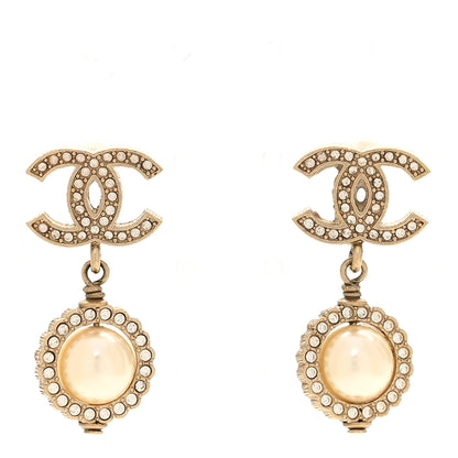 Chanel Crystal Pearl CC Lace Camellia Earrings Gold 1 of 5