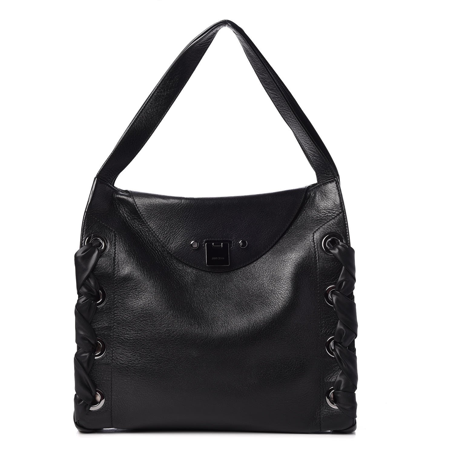 Jimmy Choo Grainy Calfskin Grommet Lace Up Rion Shoulder Bag Black 1 of 6