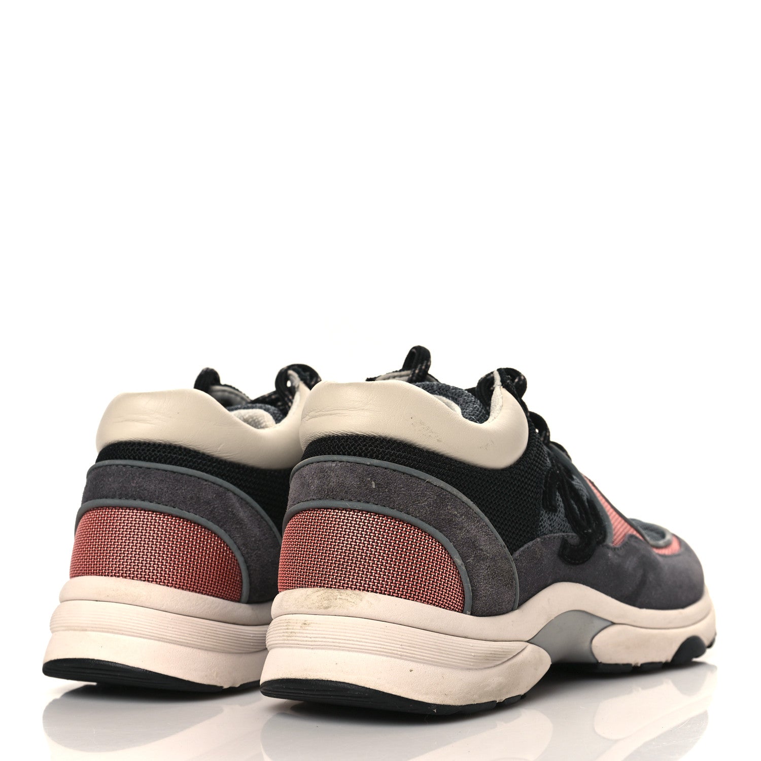 Chanel Nylon Calfskin Suede Womens CC Sneakers 37.5 Grey Pink 4 of 10