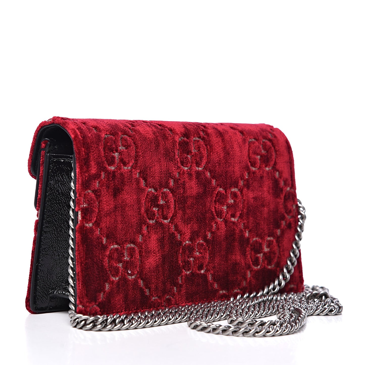 Velvet GG Monogram Super Mini Dionysus Shoulder Bag Red Cipria Black
