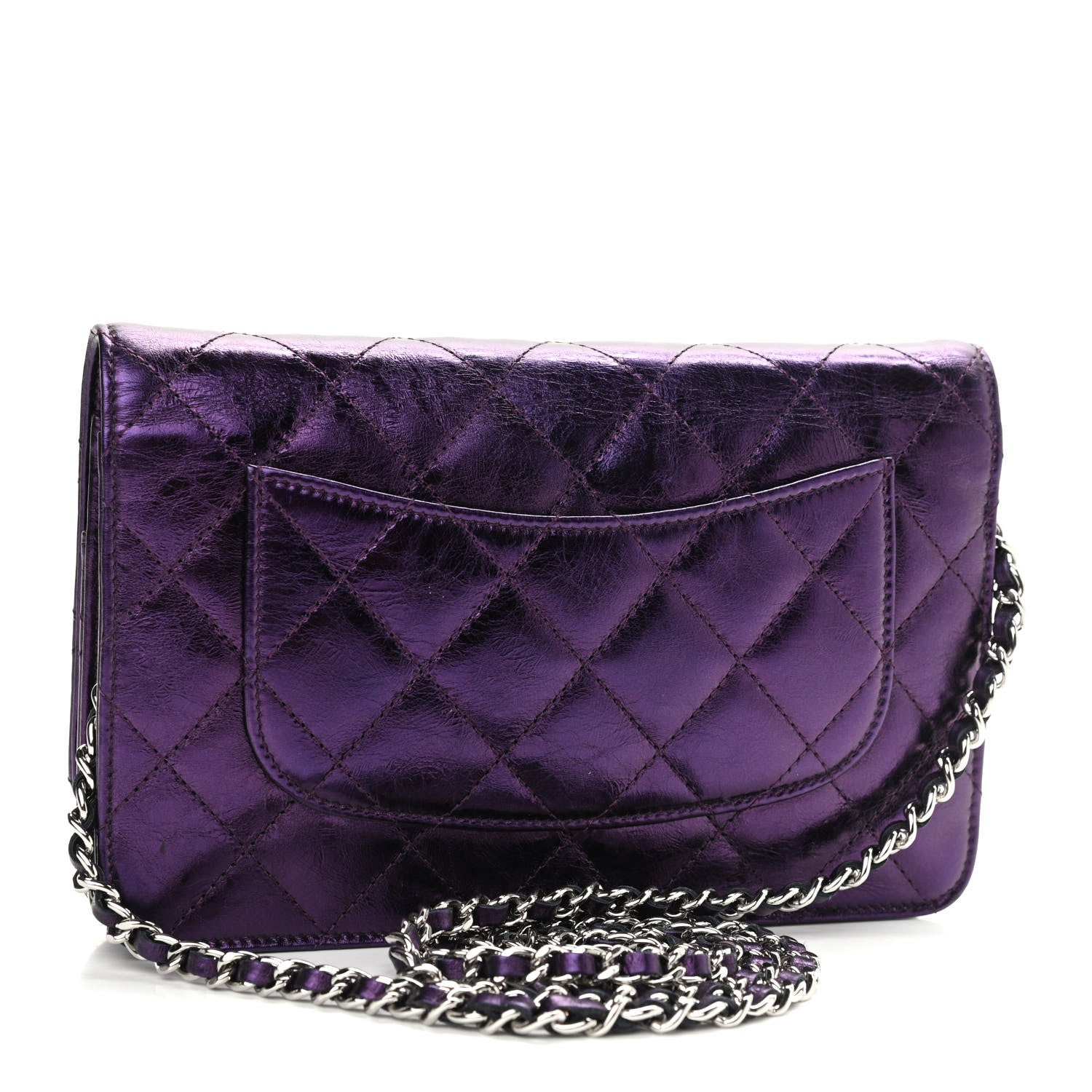 Chanel Metallic Aged Calfskin Quilted 2.55 Reissue Wallet on Chain WOC Purple 2 of 10