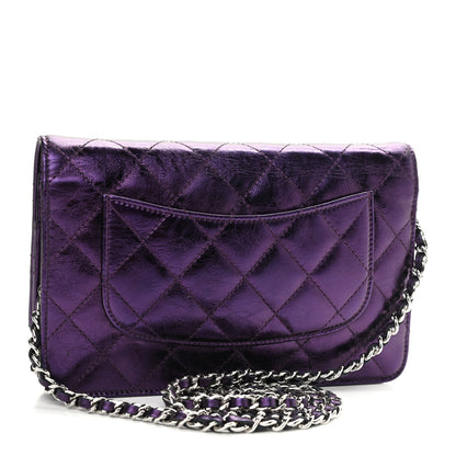 Chanel Metallic Aged Calfskin Quilted 2.55 Reissue Wallet on Chain WOC Purple 2 of 10
