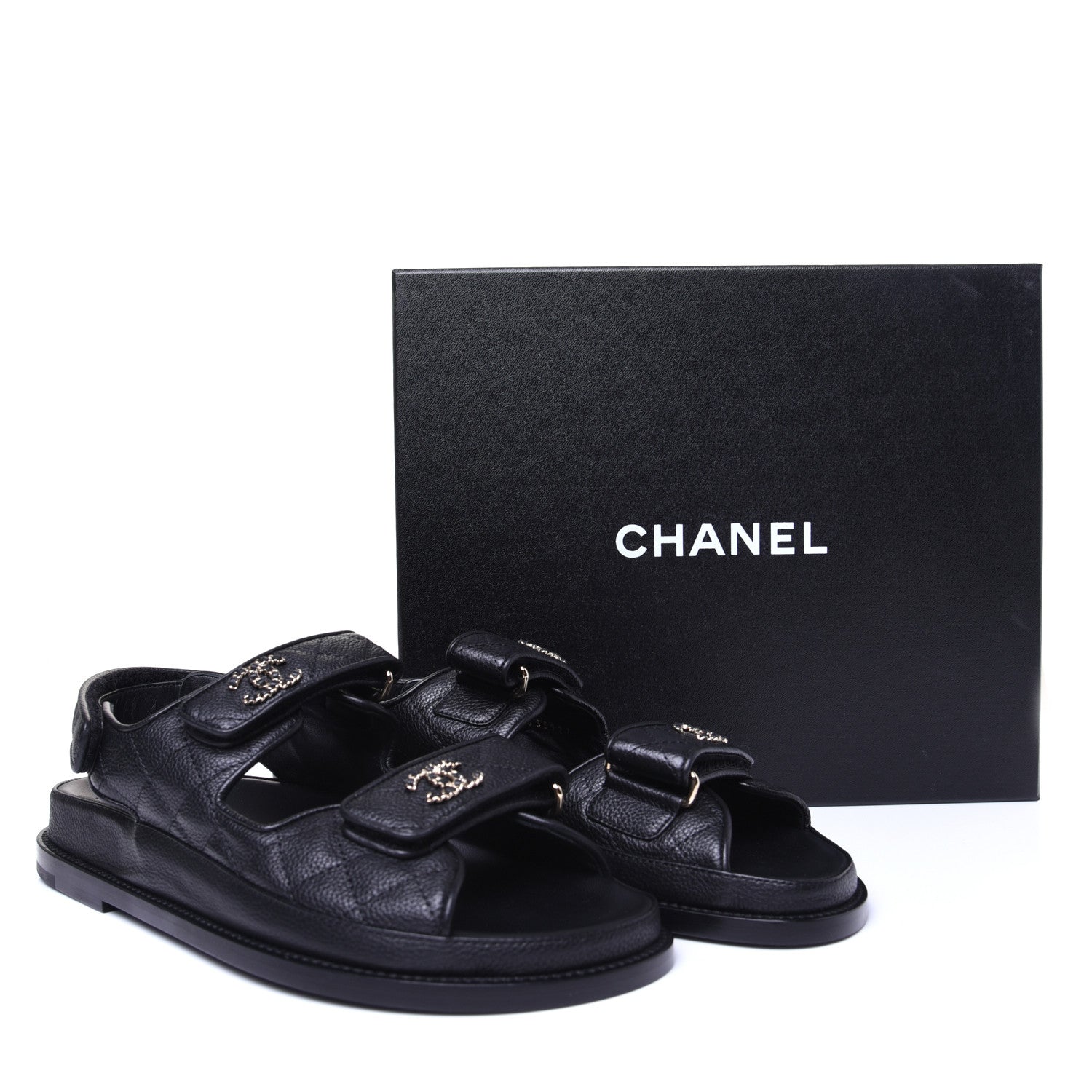 Chanel Grained Calfskin Velcro Dad Sandals 37.5 Black 11 of 11