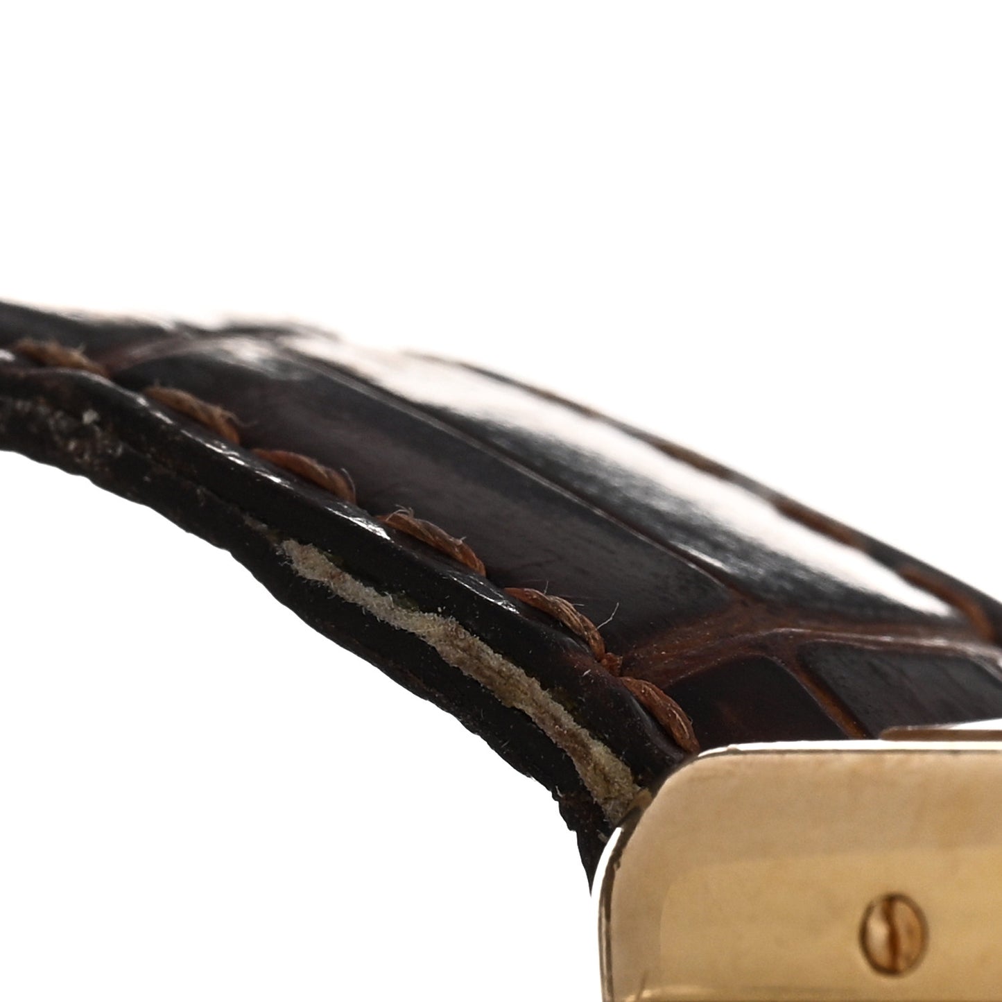 18K Yellow Gold Alligator 22mm Tank Louis Quartz Watch Brown