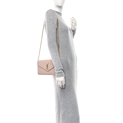 Saint Laurent Grain De Poudre Matelasse Chevron Monogram Chain Wallet Pale Pink 2 of 13