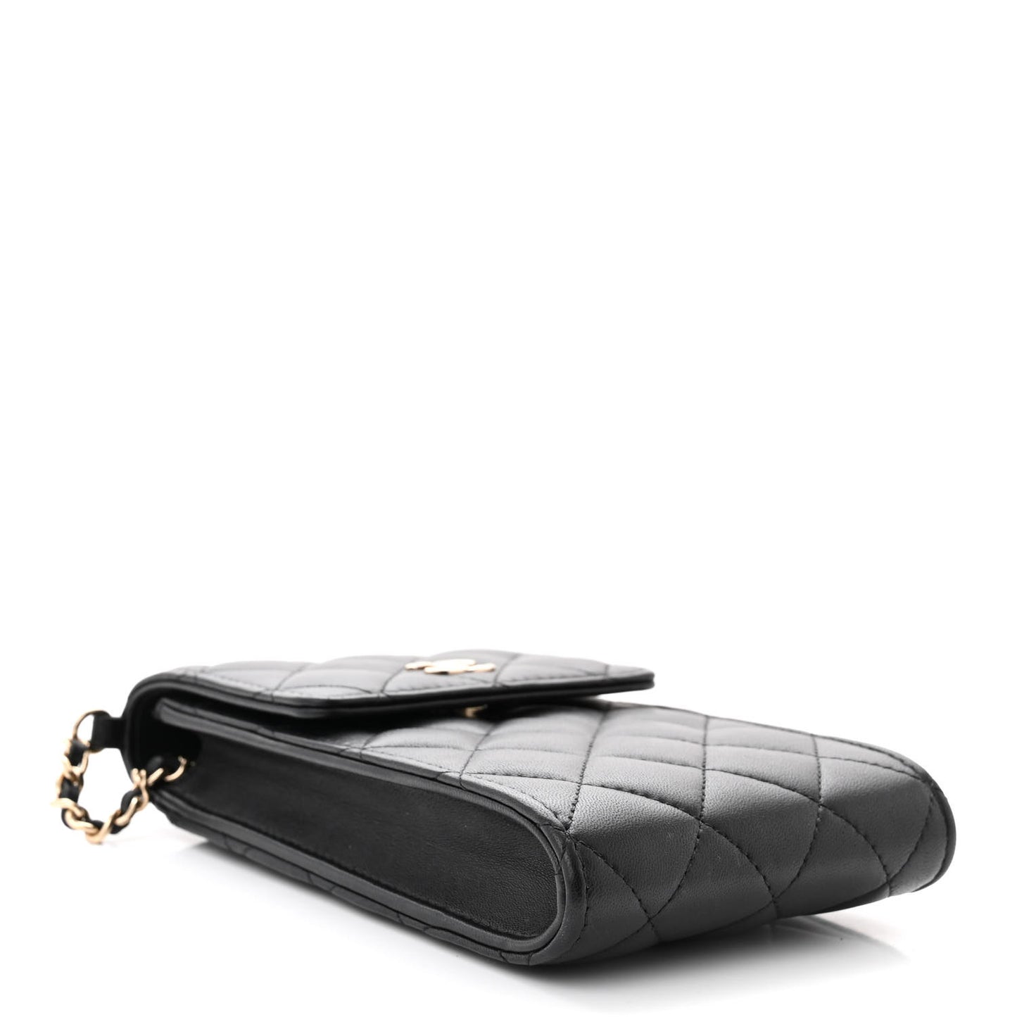 Lambskin Quilted Pearl Phone Holder With Chain Black