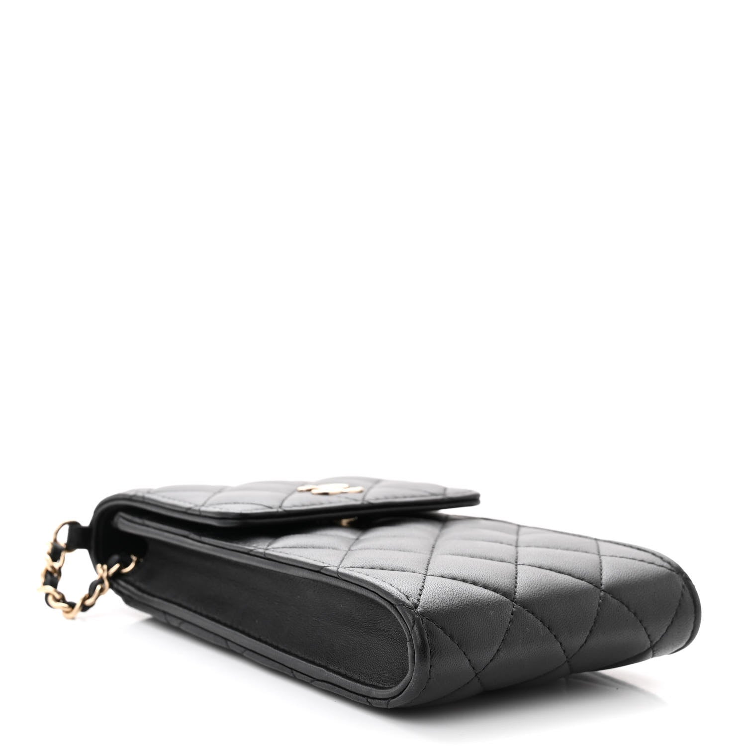 Chanel Lambskin Quilted Pearl Phone Holder With Chain Black 4 of 11