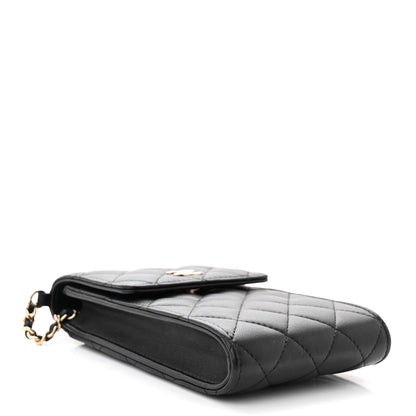 Chanel Lambskin Quilted Pearl Phone Holder With Chain Black 4 of 11