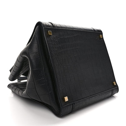 Celine Calfskin Crocodile Embossed Medium Phantom Luggage Black 4 of 10