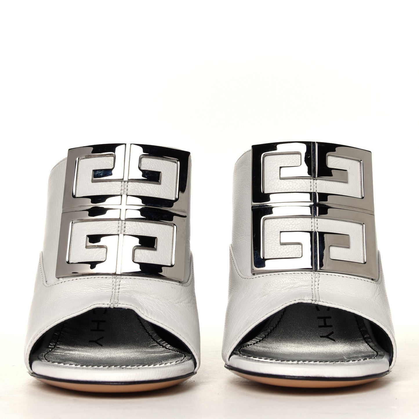 Grained Goatskin 4G Logo Mules 36 White