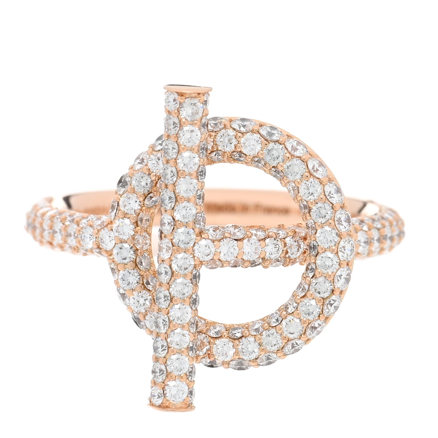 Hermes 18K Rose Gold Diamond PM Echappee Full Pave Ring 52 6 1 of 5