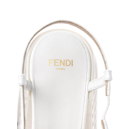 Fendi Calfskin Crocodile Embossed Promenade Slingback Loafer Pumps 38.5 White 8 of 9